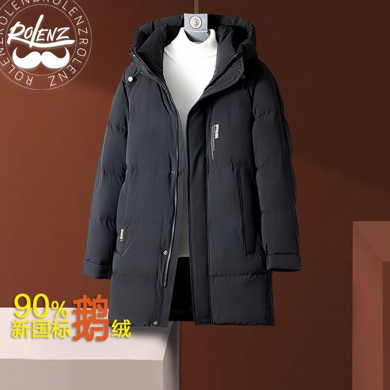 ROLENZ高端品牌羽绒服男冬季中长款连帽休闲加厚时尚鹅绒保暖外套