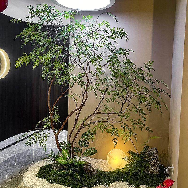 北欧高端造景彷生室内绿植装饰橱窗摆件风落地彷真假树南天竹楼梯