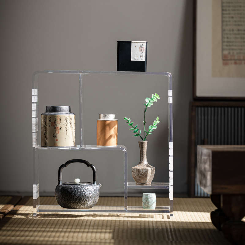 亚克力透明置物架家用茶道茶具镂空收藏收纳展示架博古架