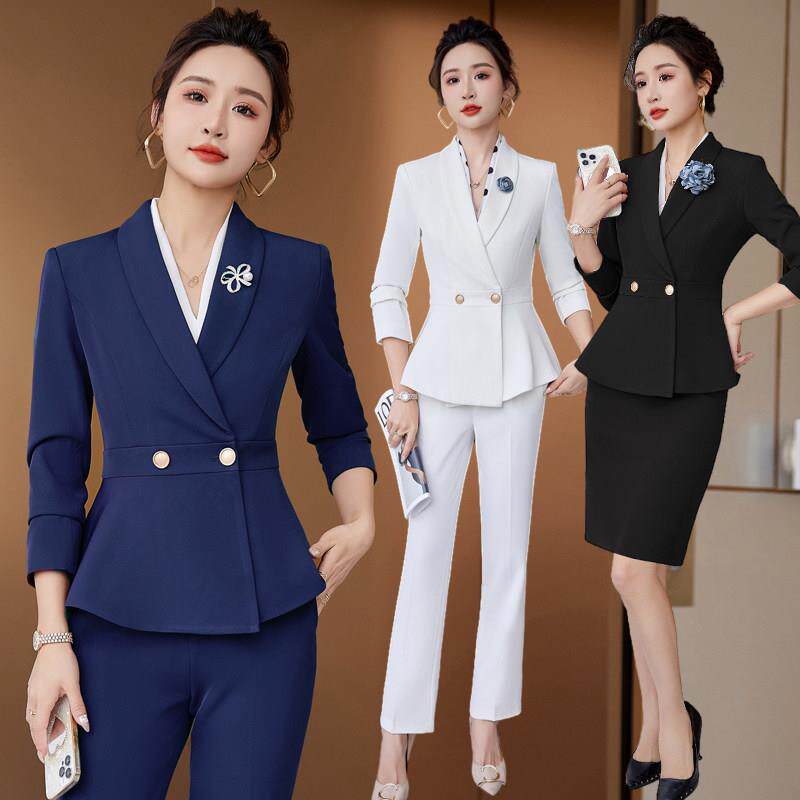 职业套装女春秋高端气质长袖西装外套珠宝店前台工装美容院工作服