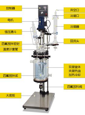 防爆双层应玻璃反应釜实验室S212-5L型夹套电加热化合成双层玻小