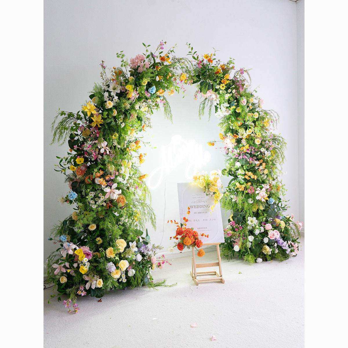 田园森系牛角拱门花艺求婚活动仪式背景橱窗婚礼装饰仿真假花