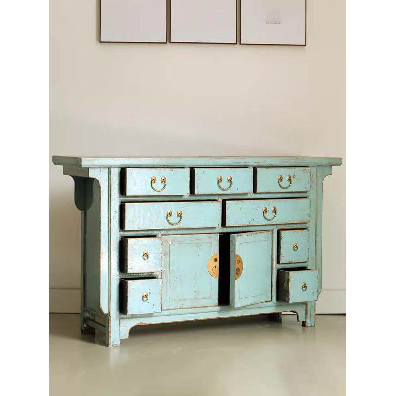 彩漆做旧家具玄关柜实木装饰柜九斗柜门厅柜明清仿古多功能柜