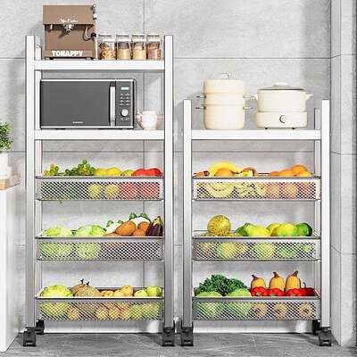 30推4不钢厨房XAV置物架落地多层家浴室小车锈蔬菜篮收纳储物用架