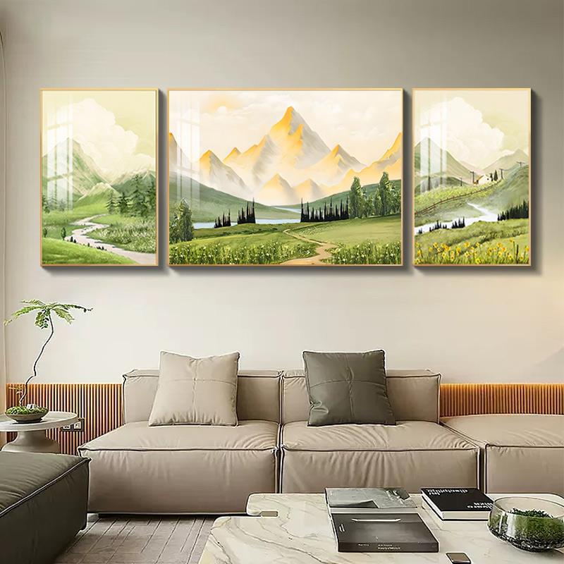 网红金山日沙发背景墙壁照背靠山客厅装画饰有画北欧风简约三联挂