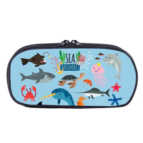 海洋动物海底生物海豚儿童学生笔袋 大容量铅笔文具袋收纳袋