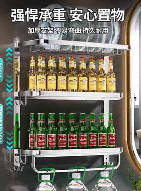 加厚34不锈钢0卫生AEV间多功打能毛巾置免物架一体孔浴室收纳浴巾