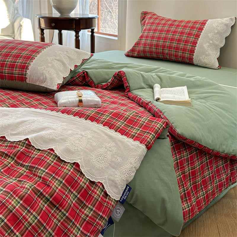 类全棉法式中古子风A复古格双层纱抗菌被被子被被芯春秋PJO被夏床