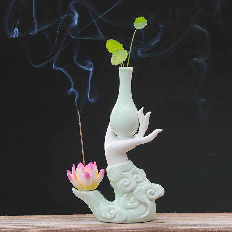 正品创意培陶瓷水花器禅意佛手莲心家家用线 线香薰莲花香插居装
