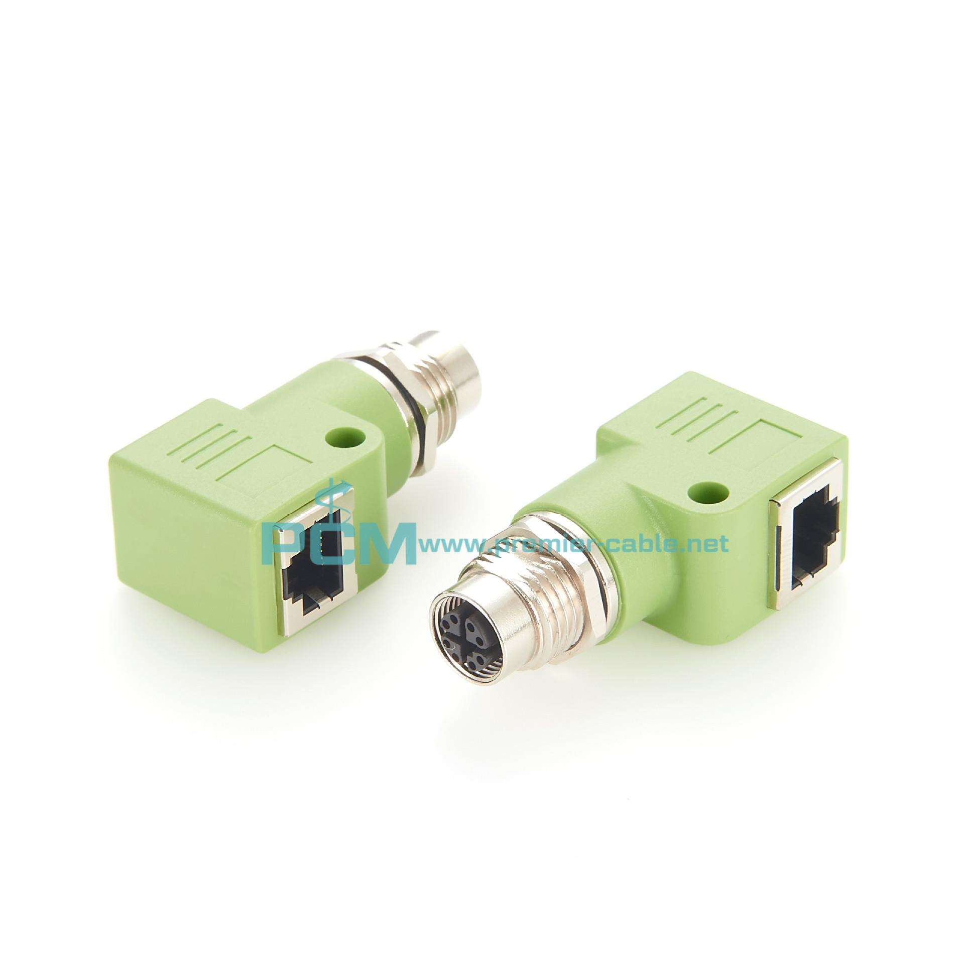 M128芯X编码母头转RJ45母头工业以太网延长头90°弯头M12转接头
