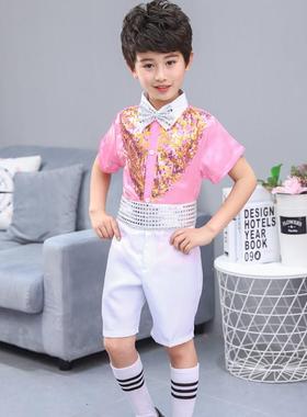 高档六一儿童唱演出服儿园女童主舞蹈蓬蓬裙合表演纱裙黄色亮片公