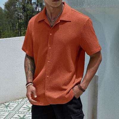Men Casual Fitted Plain Golf Shirt Sleeve Blouse Wear