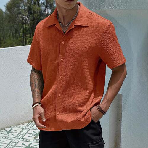 Men Casual Fitted Plain Golf Shirt Sleeve Blouse Wear