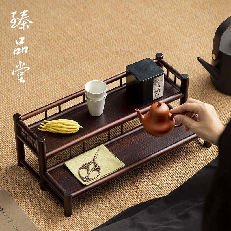 臻品堂 双层博古置物架收纳层架茶具茶杯摆放架茶道配件茶具收纳