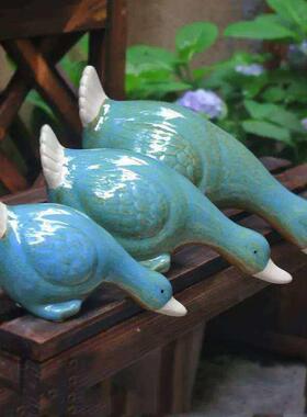 现代家居特色 陶瓷工艺品 小清新简约客厅展厅摆件花园造景隔板鸭