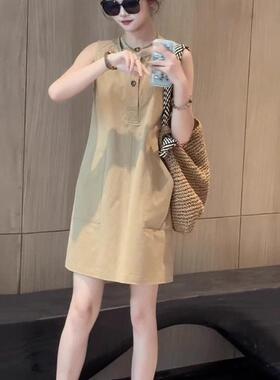 LILY MOST时尚气质纯色简单大方洋装2025夏季小个子无袖裙子女