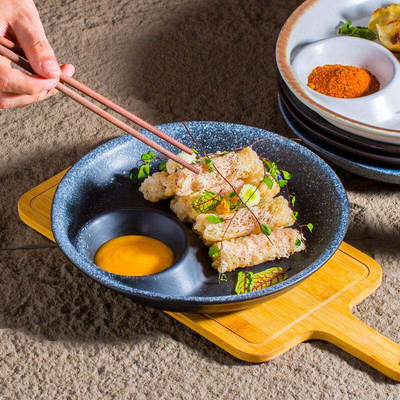 家用带醋碟碗饺子盘水饺盘蘸料盘寿司分格盘方形餐盘分餐盘子放置