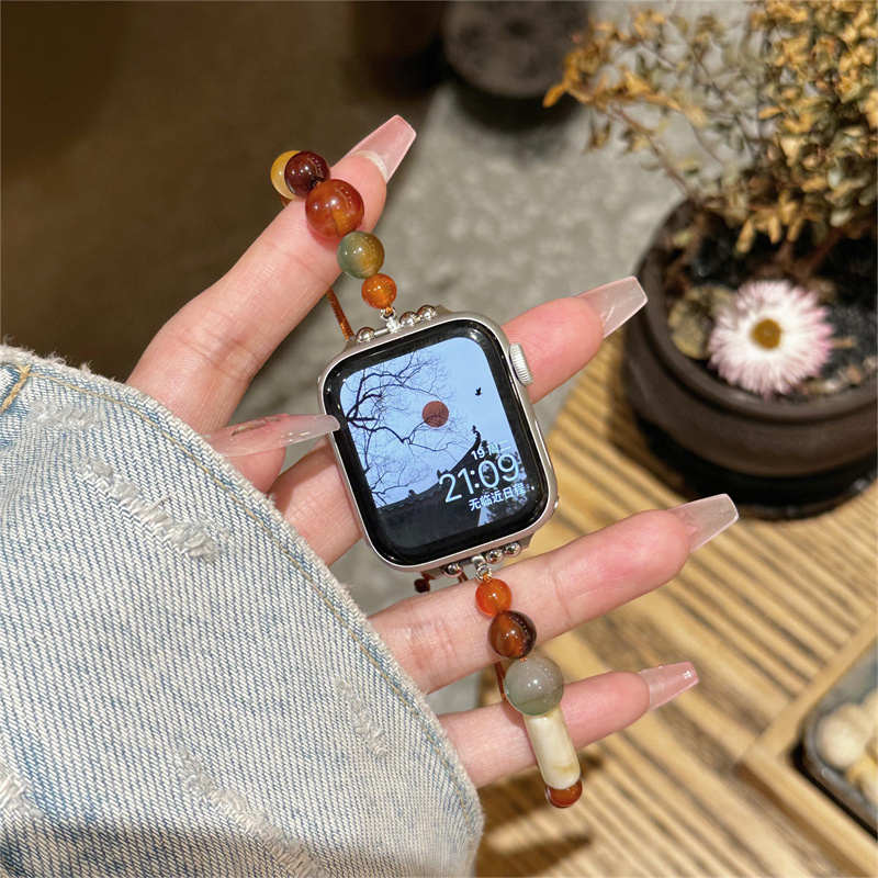 国风编制串珠调节表链适用iwatchS9表带applewatch8765苹果手表带