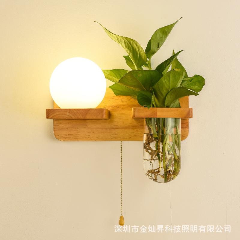 北欧壁灯创意客厅背景墙过道卧室床头灯植物培养皿带拉线开关灯具