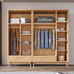 藤编衣柜简约衣橱抽屉实木小户型三门日式卧室衣柜北欧柜子带组装