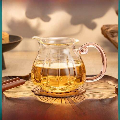 和旗精采莲君茶海手工花瓣荷花公道杯耐热玻璃及高档茶隔板茶具