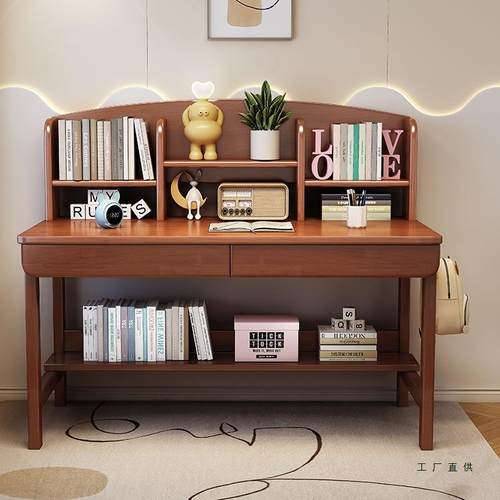 儿童实木书型桌学LGV生家用小户学习桌书架一写字桌子床边桌宽体0