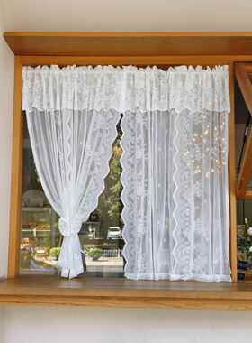 高品法式门蕾丝窗帘韩式免打质孔门安装飘窗卧室隔断覆古帘短KPC