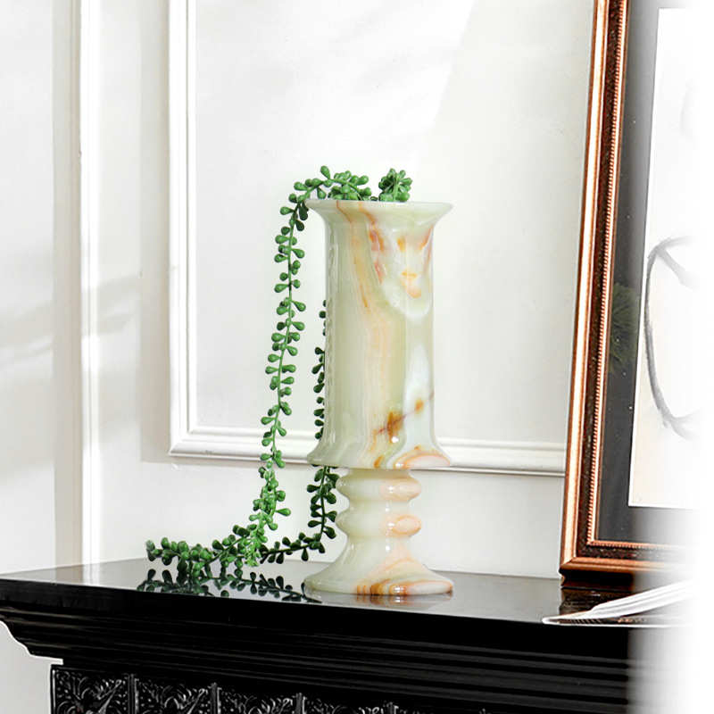 现代简约古青玉石花瓶样板间创意轻奢摆件桌面卧室床头装饰品摆设