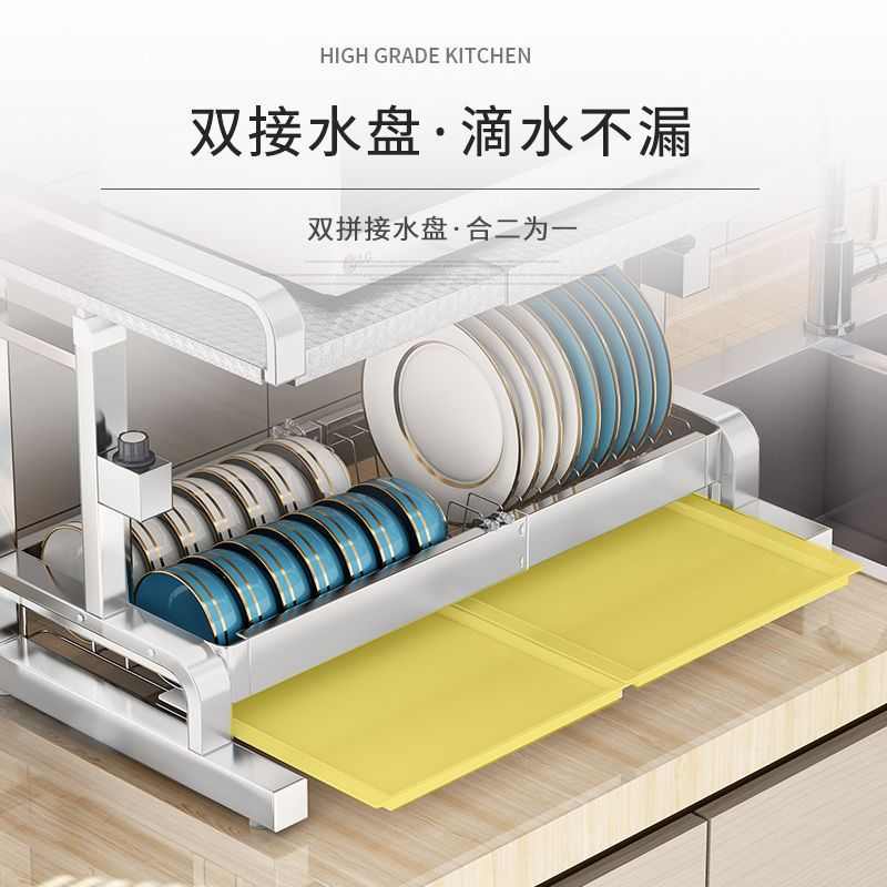 不锈钢厨房微波炉置物架烤箱可伸缩双层支台面多功能桌面收纳架子