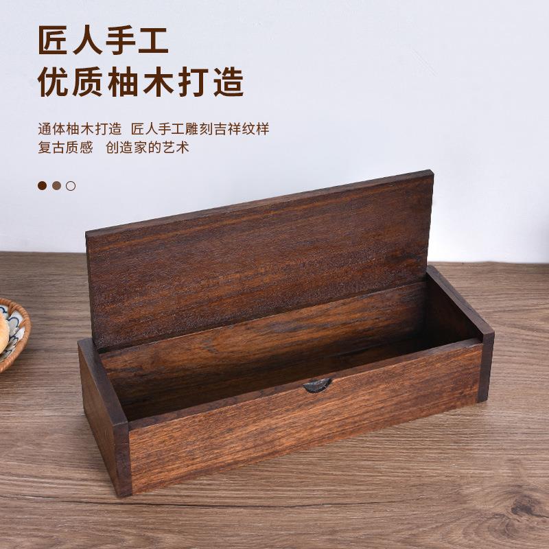 东南亚风格筷子收纳盒实木制筷子篓创意餐具原木收纳盒带盖储物盒