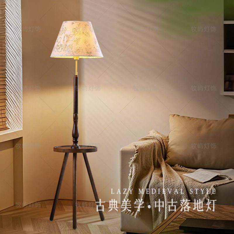 中古落地灯法式覆古客厅沙发旁置物架落地灯书房卧室床头灯气氛灯