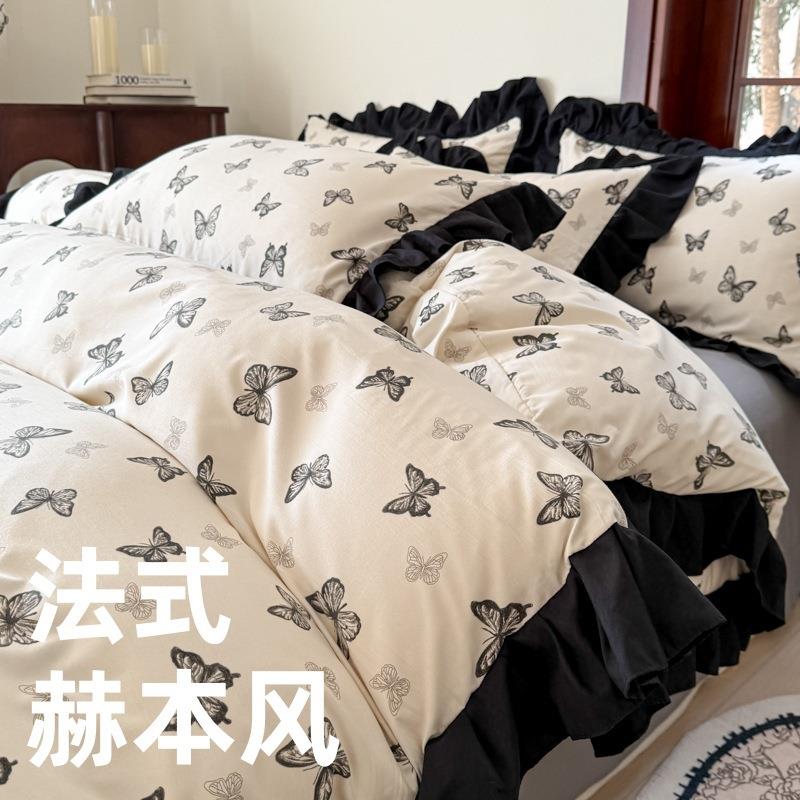 2025新款赫本风纯水洗棉花边四件套公主风三4件套单被套床笠款