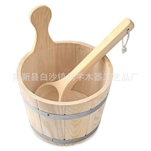 真正桑拿附件工厂直销进口桑拿房用樟子松5L木桶木勺SUS304双钢
