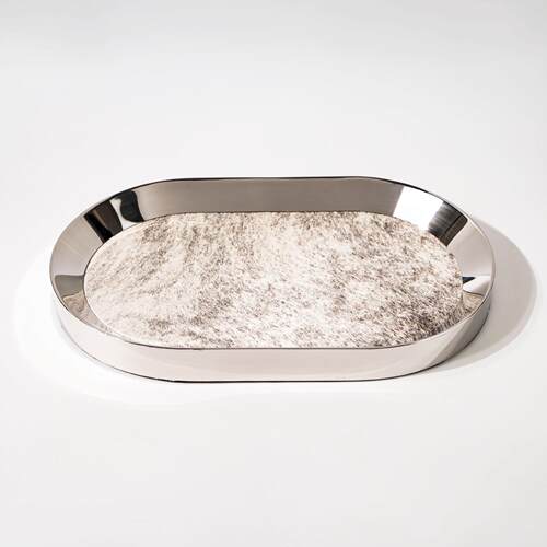 现代简约金属椭圆马毛首饰收纳托盘摆件客厅卧室玄关软装家居饰品