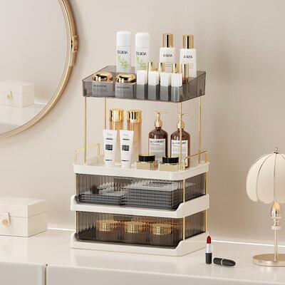 化妆品收纳盒桌面双层抽屉置物架浴室化妆刷工具收纳架双抽屉3472