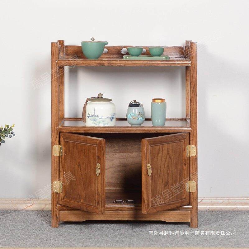 茶水柜PUT餐新边柜榆中式实木家具茶桌边柜老木物储柜储物架