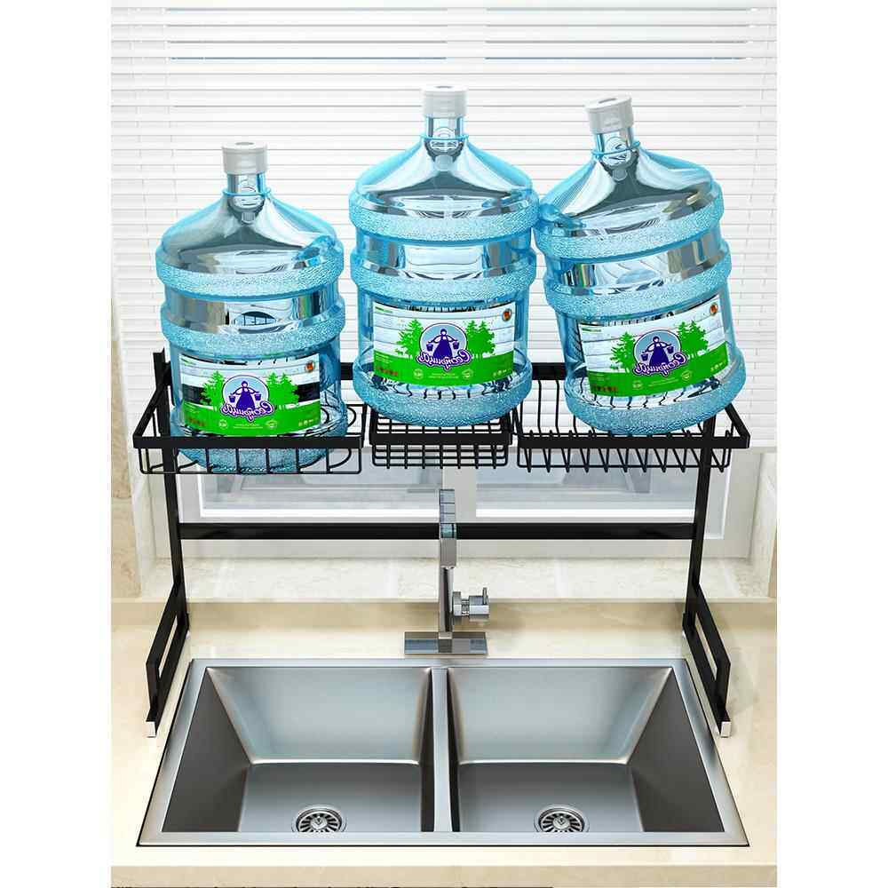 不锈钢水槽置物架沥水架黑色水池收纳厨房碗碟晾干盘子架多功能