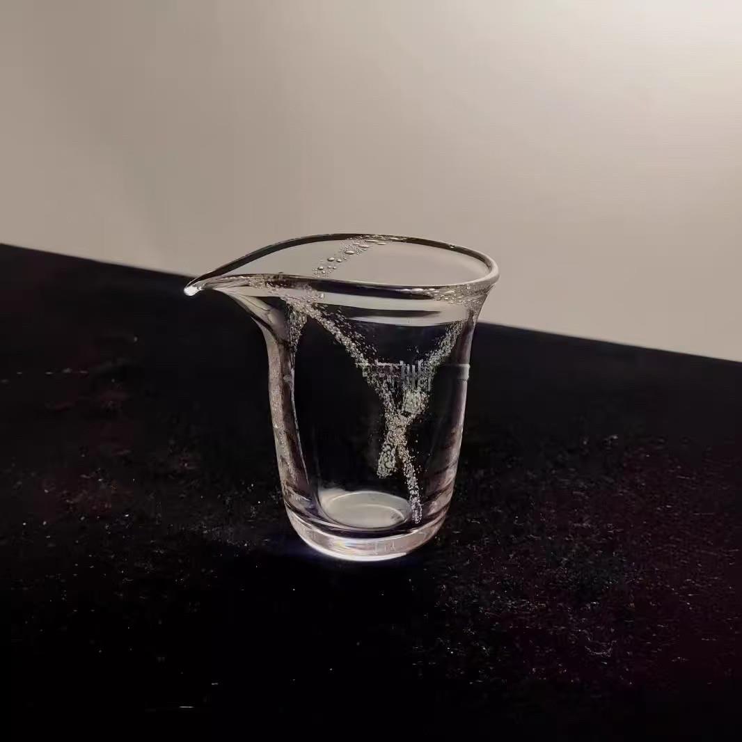 高档手工星河玻璃公道杯雨落气泡公道杯家用耐热公杯茶海储水茶具