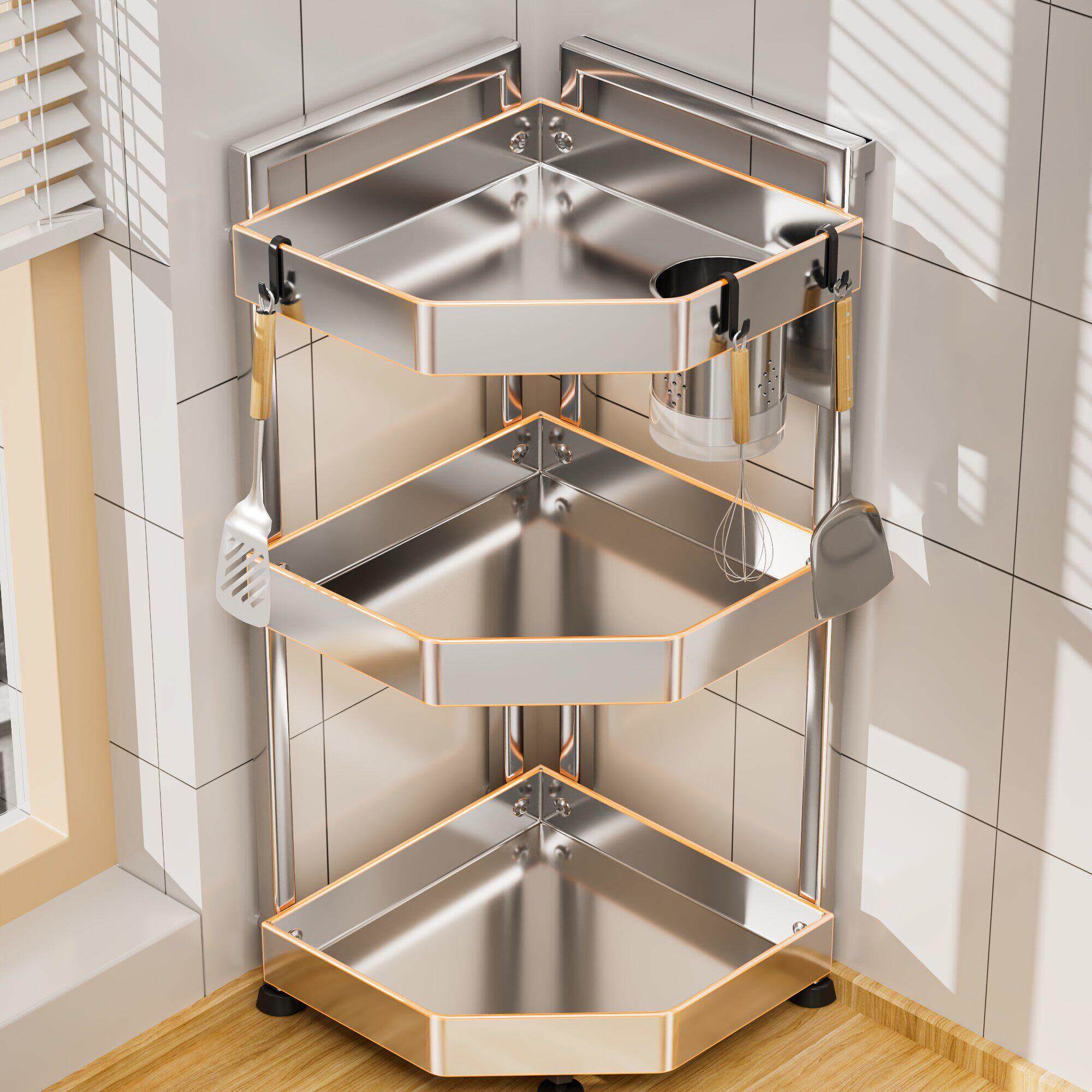 厨房不锈钢厨房置物架调味罐架台面放调味瓶品三角转角多功能收纳