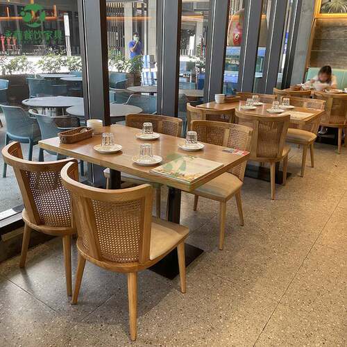 东南亚饭厅卡座沙发商用实木烧烤日料店咖啡厅饭店西餐厅桌椅组合