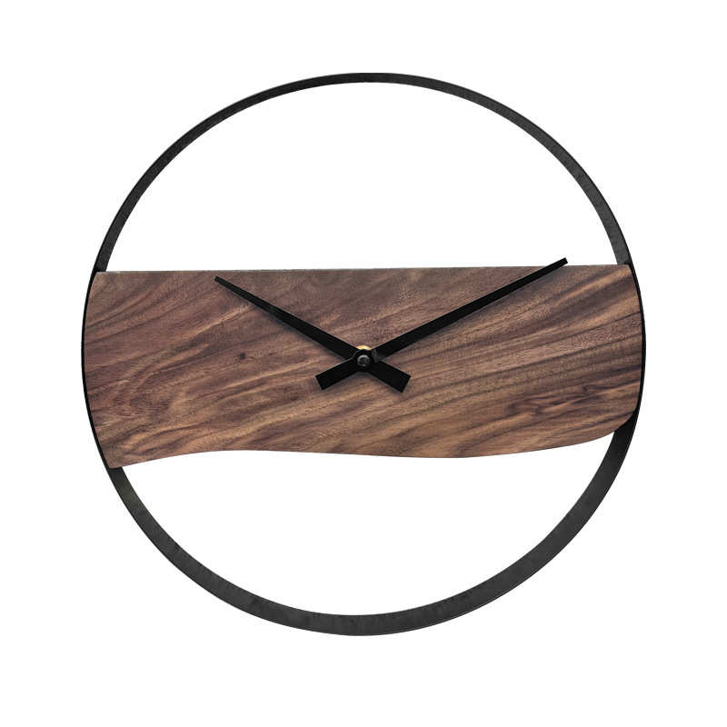 胡桃木实木挂钟极简工业风原木日式静音时钟家用客厅挂墙装饰钟表