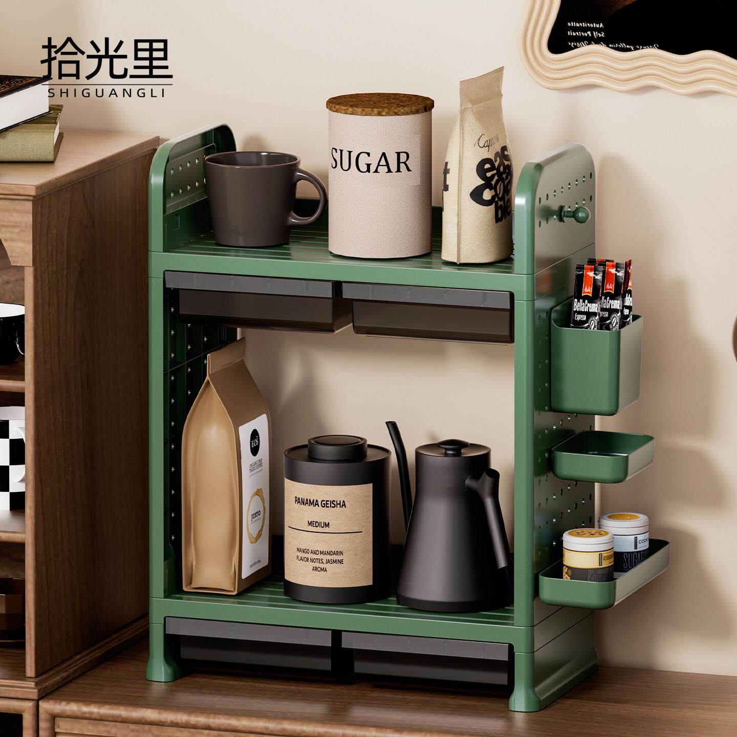 茶包收纳盒咖啡胶囊多层餐边柜咖啡冲泡工具马克杯子洞洞板置物架