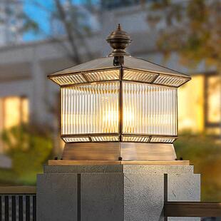 全铜太阳能柱头灯户外防水欧式别墅围墙庭院花园大门柱子灯接电款