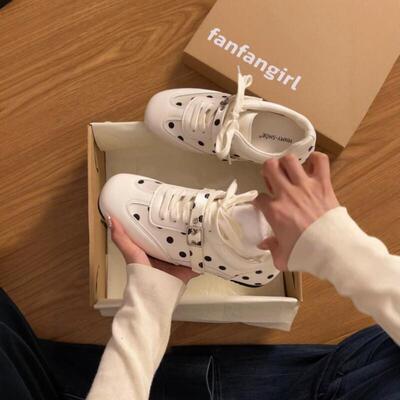 英国真皮厚底波点德训鞋女春季2026新款复古内增高休闲阿甘运动鞋