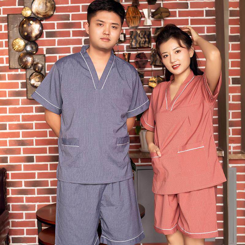 摩高档洗汗蒸服浴纯色T服浴温泉澡堂男足浴衣服女按睡衣加肥加大