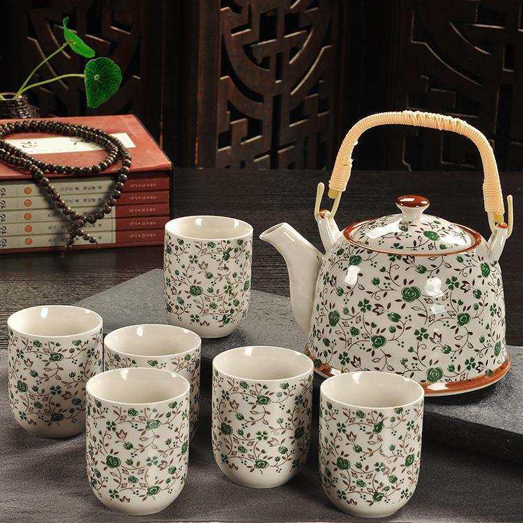 复古青花陶瓷带过滤家用茶具套装瓷茶壶茶杯提梁壶茶具套装日用、