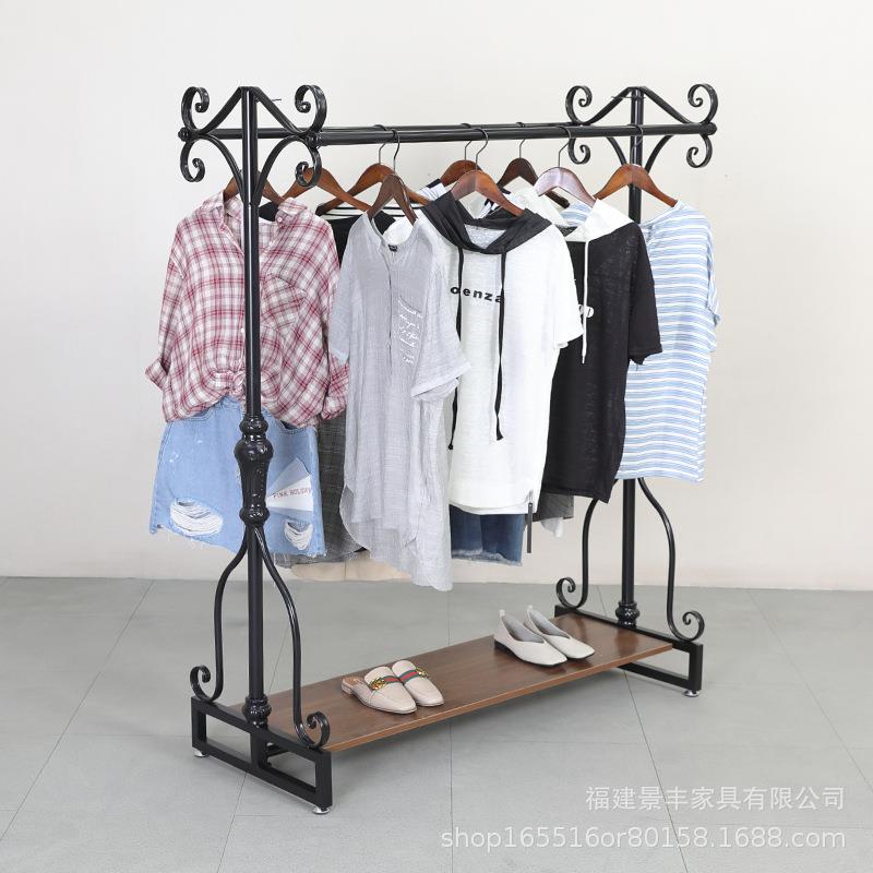 服装店双排双杠展示架复古中岛架百货商场男女装货架童装侧挂衣架