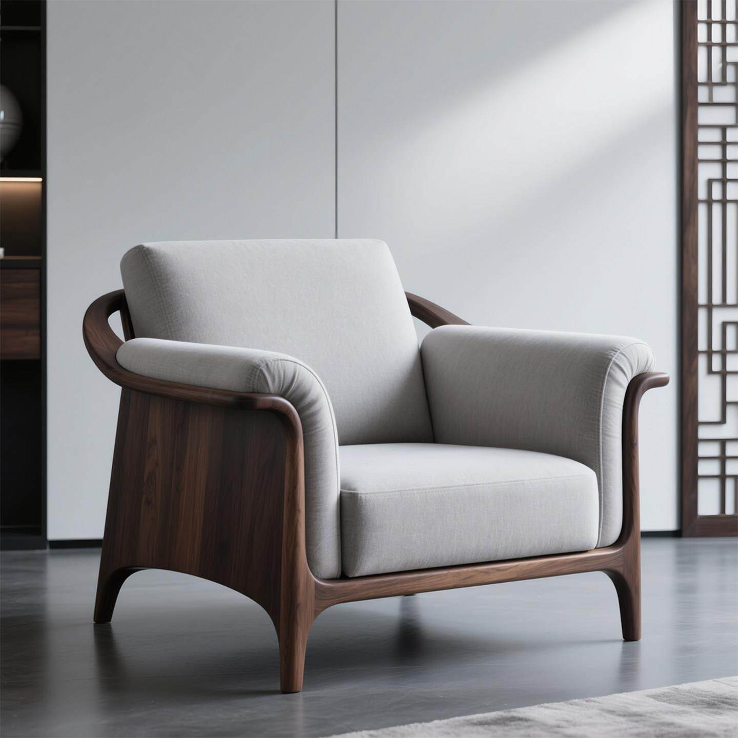 黑胡桃木全实木沙发椅懒人靠背椅新中式单人真皮沙发椅懒人休闲