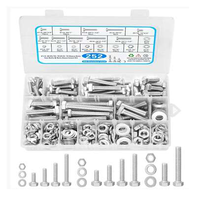 跨境热销246/252pcs英美制304不锈钢外六角螺栓螺母平弹垫圈套装