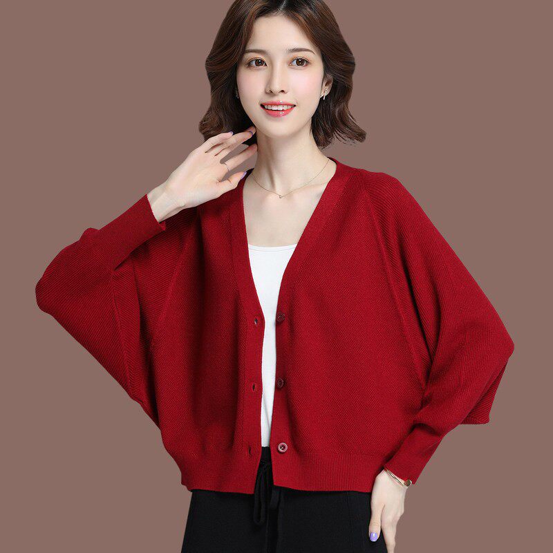 早秋服装2025秋季新款女式蝙蝠袖毛衣外顶羊毛针织开衫春秋披肩